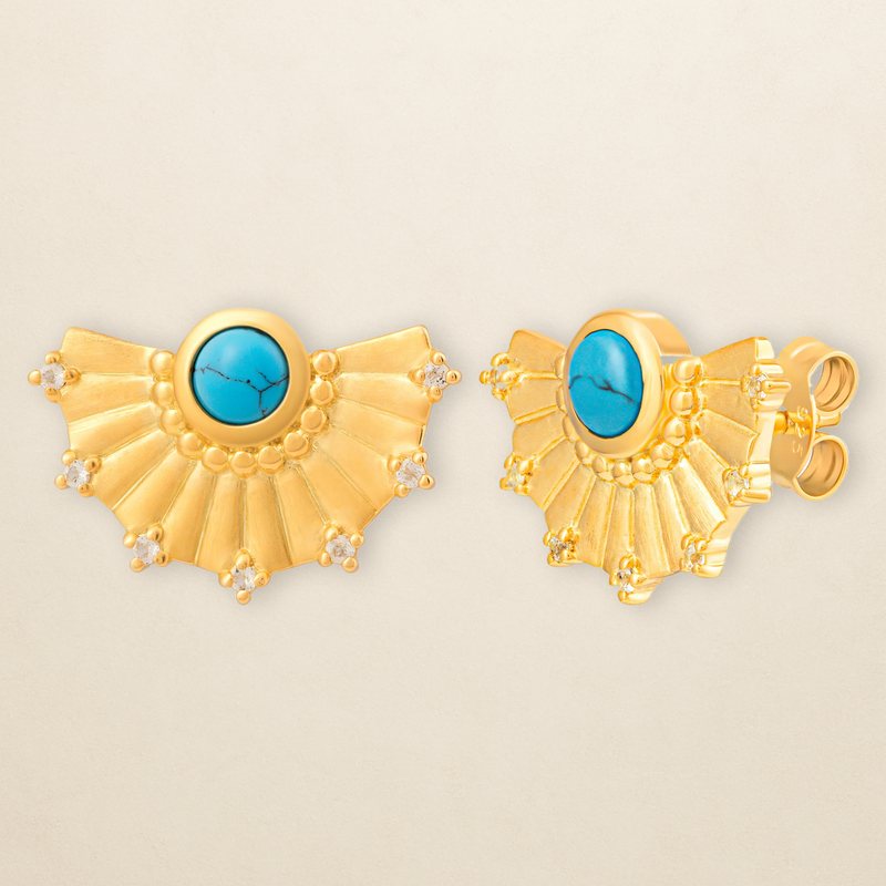 cai women Ohrstecker 925 Silber vergoldet Fächer, Türkis & Weißtopas
