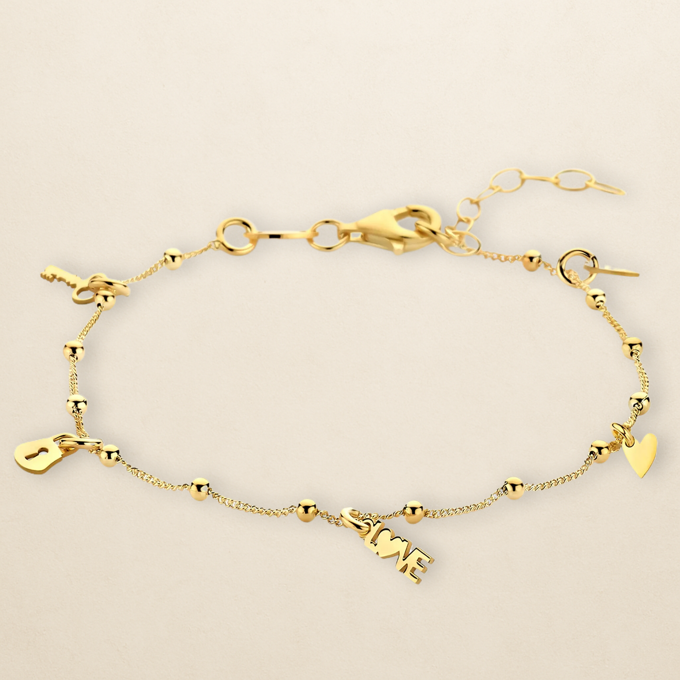 Ondine Love-Armband mit Herz & Schlüssel – vergoldetes 925er Silber