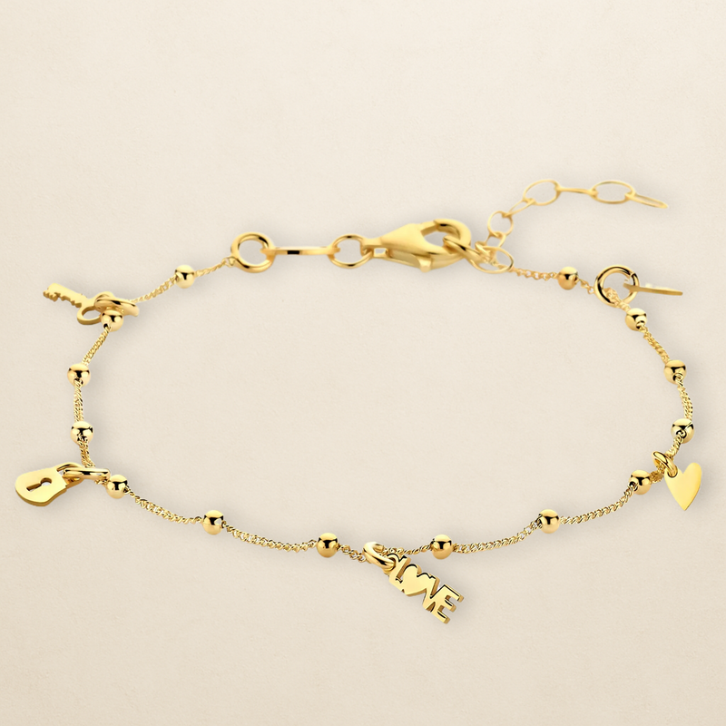 Ondine Love-Armband mit Herz & Schlüssel – vergoldetes 925er Silber