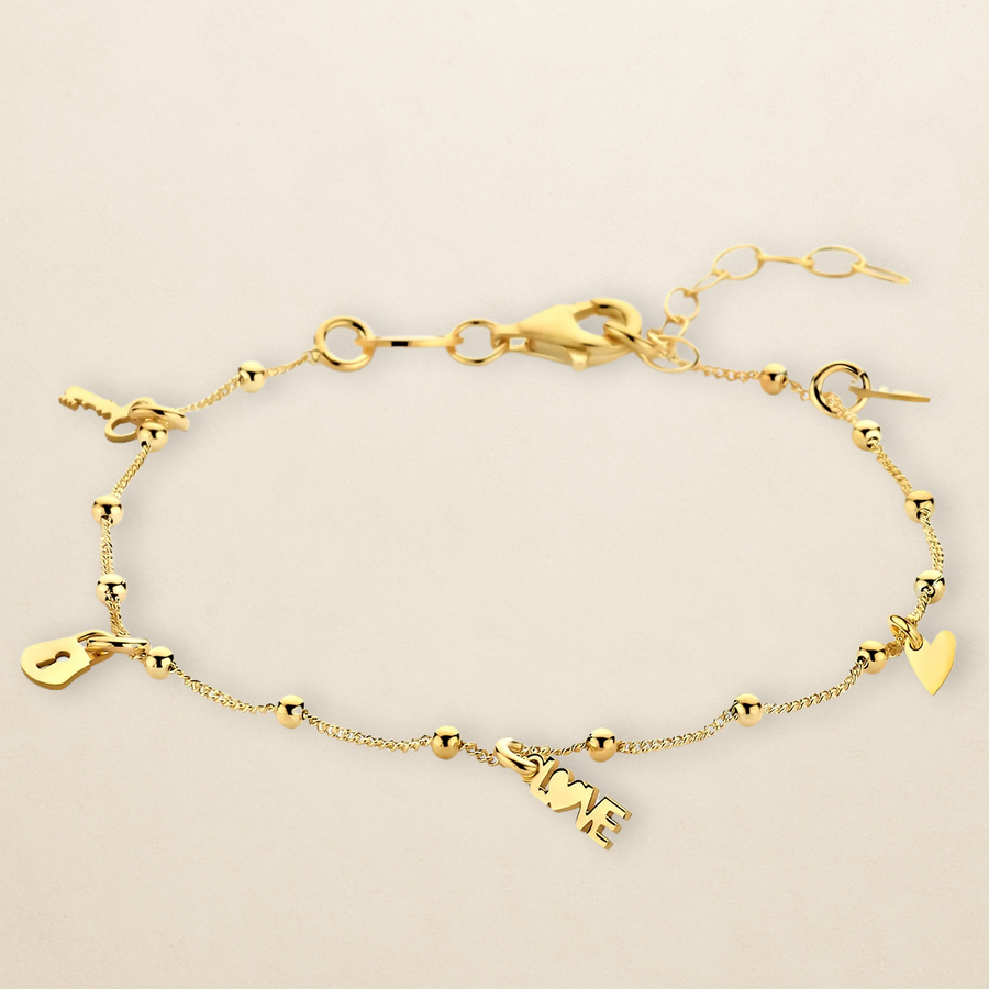 Ondine Love-Armband mit Herz & Schlüssel – vergoldetes 925er Silber